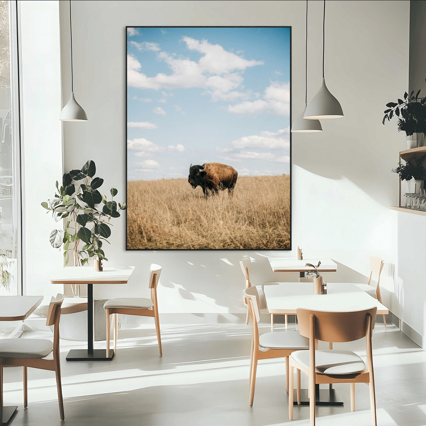 SEG-FC-51X34_Oversize - Bison Photography Wall Art Canvas Print, Framed Western Landscape Art Picture Print, Prairie Serenity Perfect Modern Ranch Decor Decor Artwork