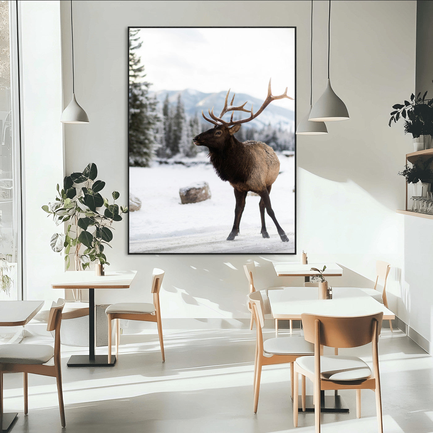 SEG-FC-51X34_Oversize - Elk Photography Wall Art Canvas Print, Framed Winter Wildlife Art Picture Print, Snowy Mountains Perfect Rustic Cabin Decor Decor Artwork