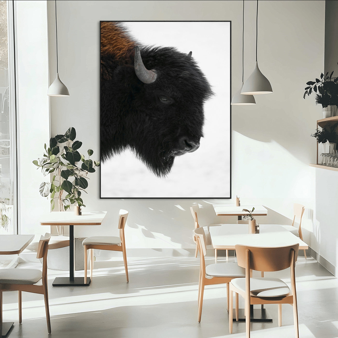 SEG-FC-51X34_Oversize - Western Rustic Wall Art Canvas Print, Framed Buffalo Photography Art Picture Print, Black and White Wildlife Perfect Country Decor Artwork
