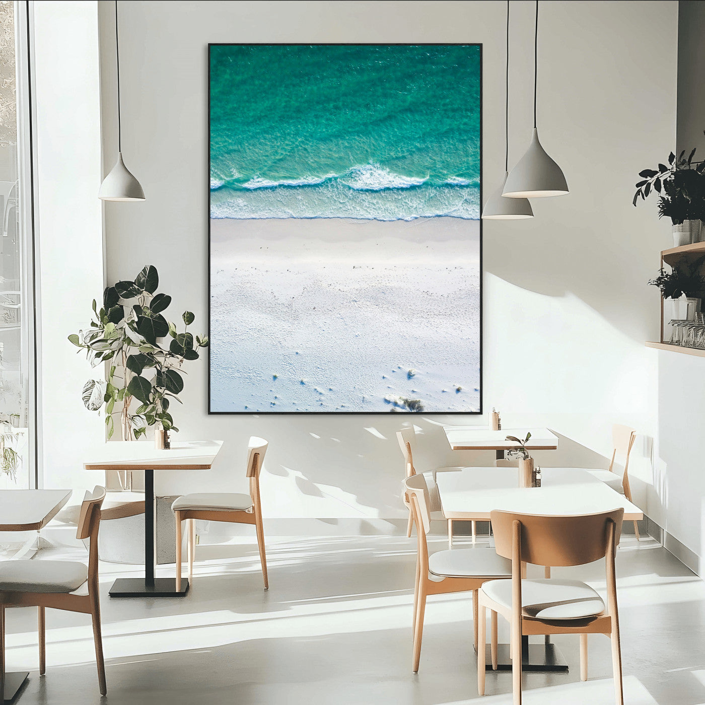 SEG-FC-51X34_Oversize - Soft Waves Wall Art Canvas Print, Framed Seaside Escape Art Picture Print, Minimalist Beach Aesthetic Perfect Coastal Minimalist Decor Artwork