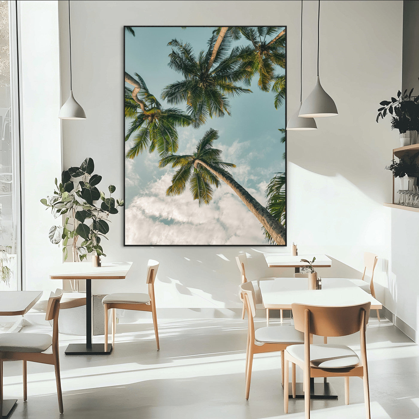 SEG-FC-51X34_Oversize - Tropical Palm Trees Wall Art Canvas Print, Framed Coastal Nature Art Picture Print, Relaxing Summer Vibes Perfect Boho Coastal Decor Artwork