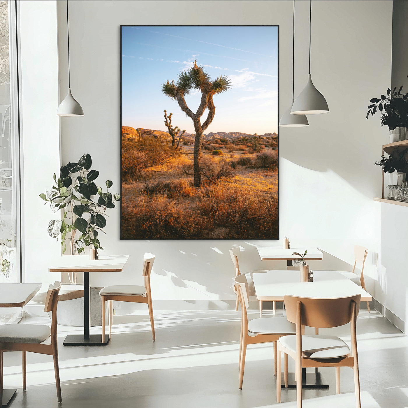 SEG-FC-51X34_Oversize - Joshua Tree Wall Art Canvas Print, Framed Golden Hour Desert Art Picture Print, Sunset Glow Perfect Southwestern Boho Decor Artwork