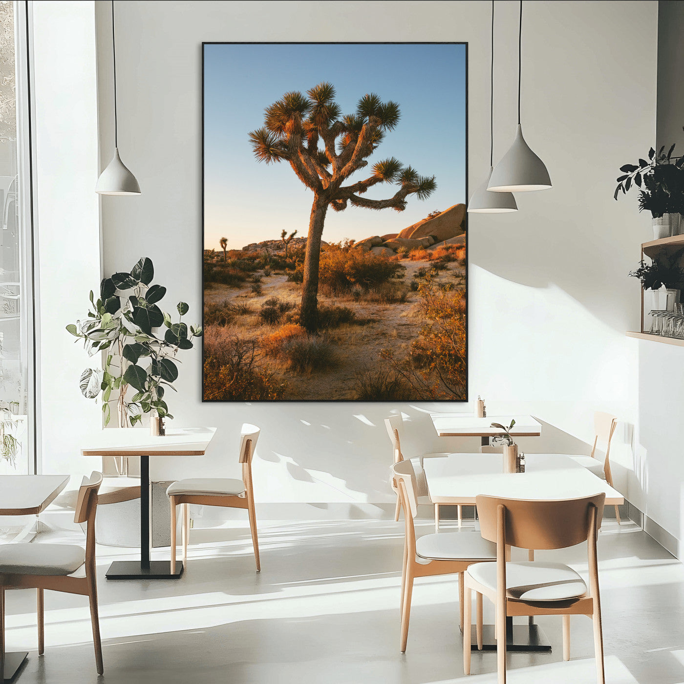 SEG-FC-51X34_Oversize - Joshua Tree Wall Art Canvas Print, Framed Desert Sunset Art Picture Print, Golden Hour Light Perfect Southwestern Boho Decor Artwork