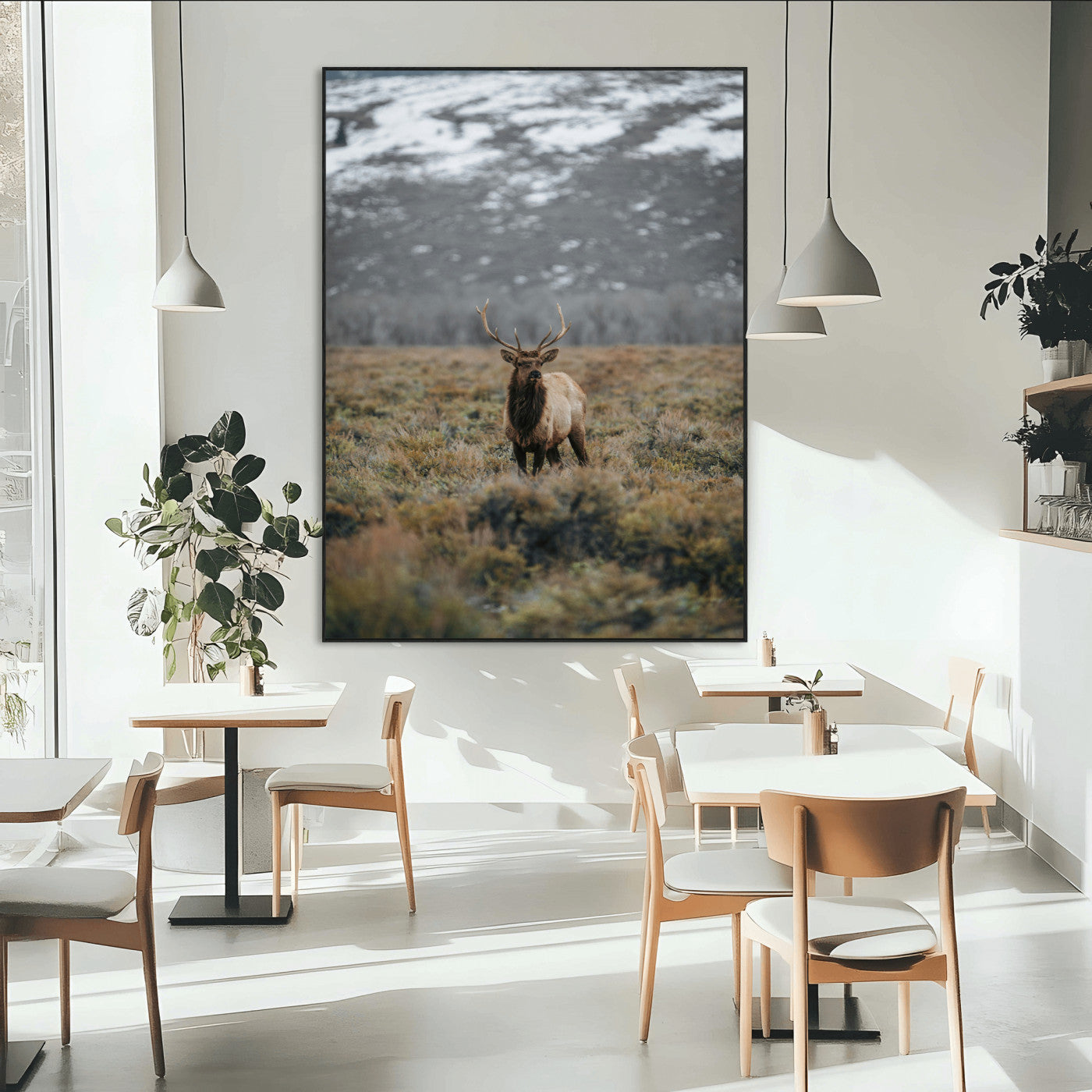 SEG-FC-51X34_Oversize - Wild Elk Wall Art Canvas Print, Framed Mountain Wilderness Art Picture Print, Majestic Animal Perfect Rustic Lodge Decor Artwork