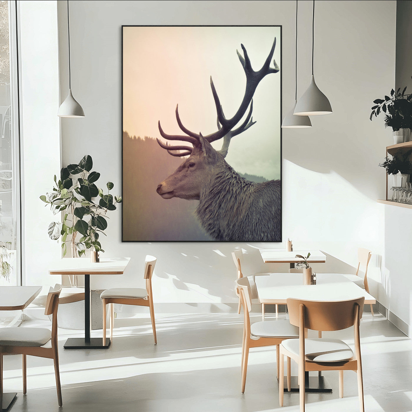 SEG-FC-51X34_Oversize - Deer Canvas Print Wall Art Canvas Print, Framed Woodland Animal Decor Art Picture Print, Rustic Lodge Wall Art Perfect Rustic Lodge Decor Artwork