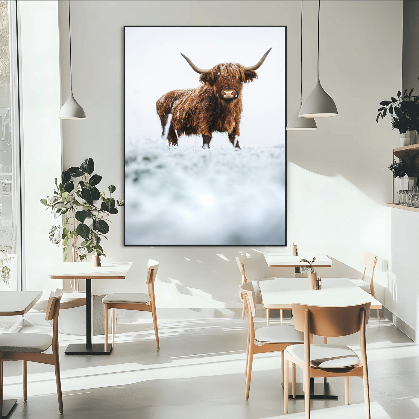 SEG-FC-51X34_Oversize - Highland Cow Wall Art Canvas Print, Framed Horned Cow Art Picture Print, Scottish Cattle Perfect Farmhouse Decor Artwork