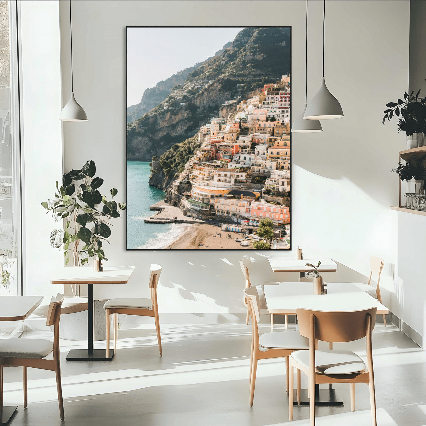 SEG-FC-51X34_Oversize - Scenic Coastal Cliffside Town Wall Art – Mediterranean Seaside View Canvas Print, Vibrant Wrapped Canvas for Living Room, Office, Home Decor