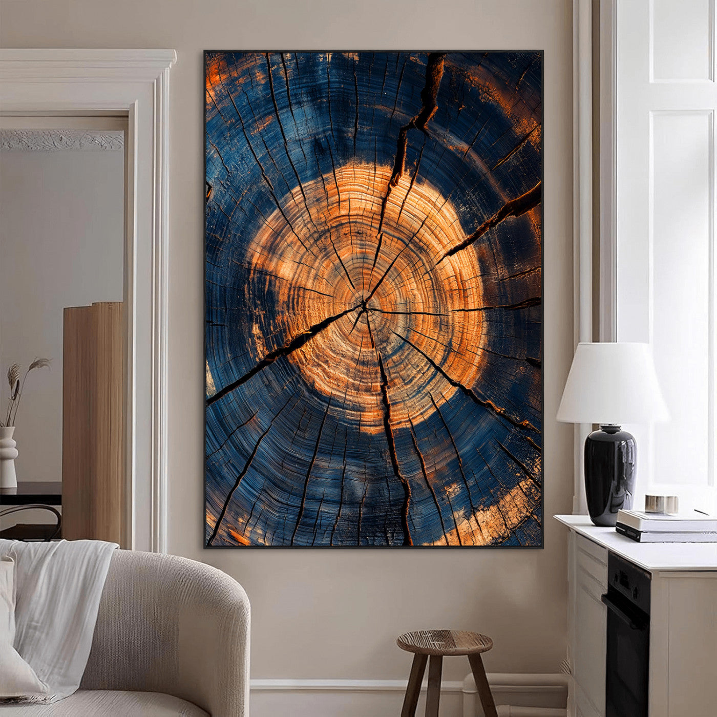 SEG-FC-51X34_Oversize - Tree Rings Wall Art Canvas Print, Framed Rustic Texture Art Picture Print, Wood Grain Perfect Rustic Industrial Decor Artwork
