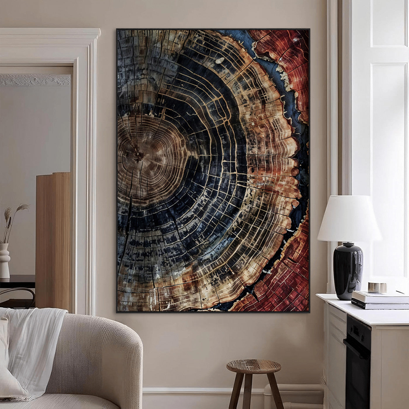 SEG-FC-51X34_Oversize - Tree Rings Wall Art Canvas Print, Framed Wood Grain Art Picture Print, Rustic Texture Perfect Rustic Nature Decor Artwork