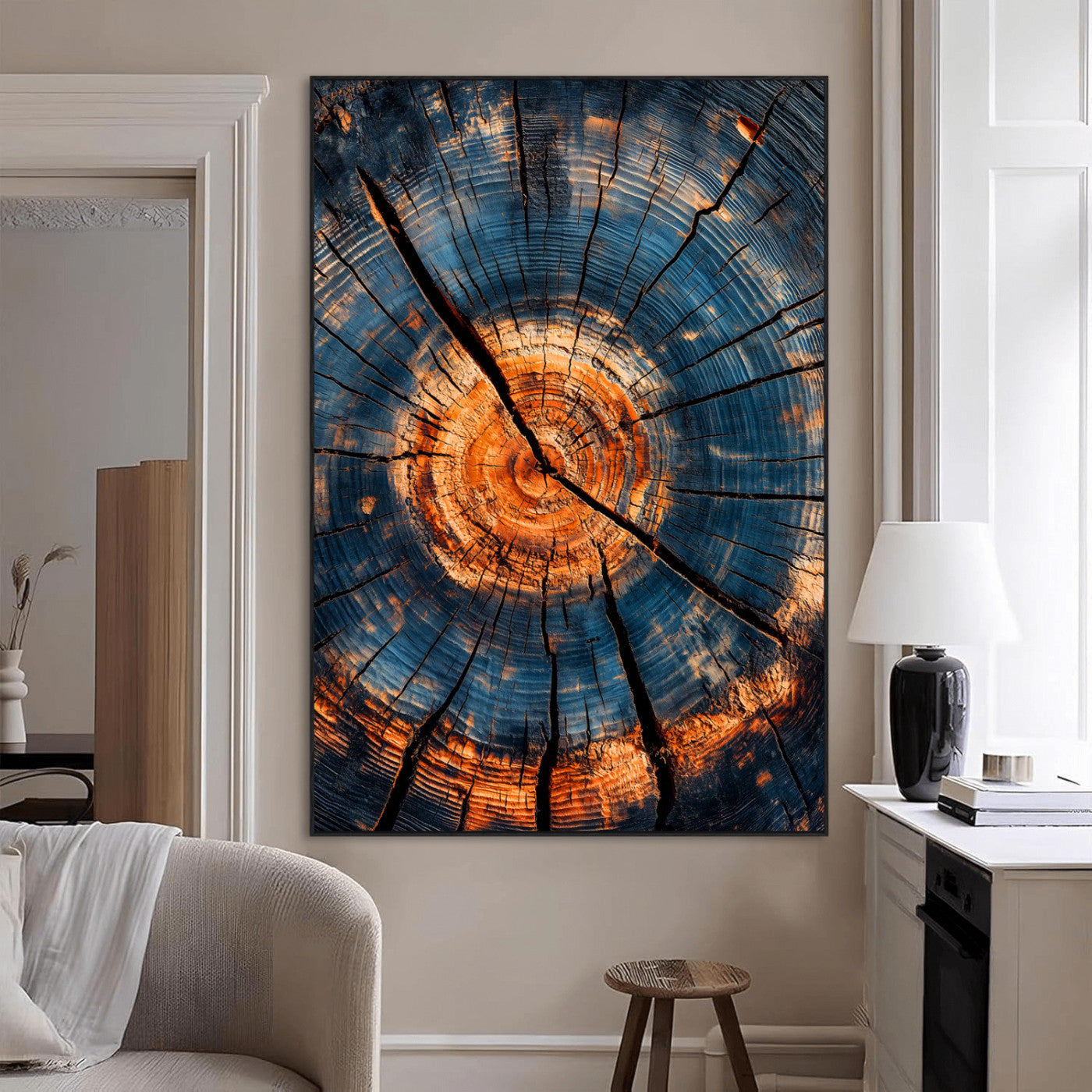 SEG-FC-51X34_Oversize - Tree Rings Wall Art Canvas Print, Framed Rustic Texture Art Picture Print, Wood Grain Perfect Rustic Industrial Decor Artwork
