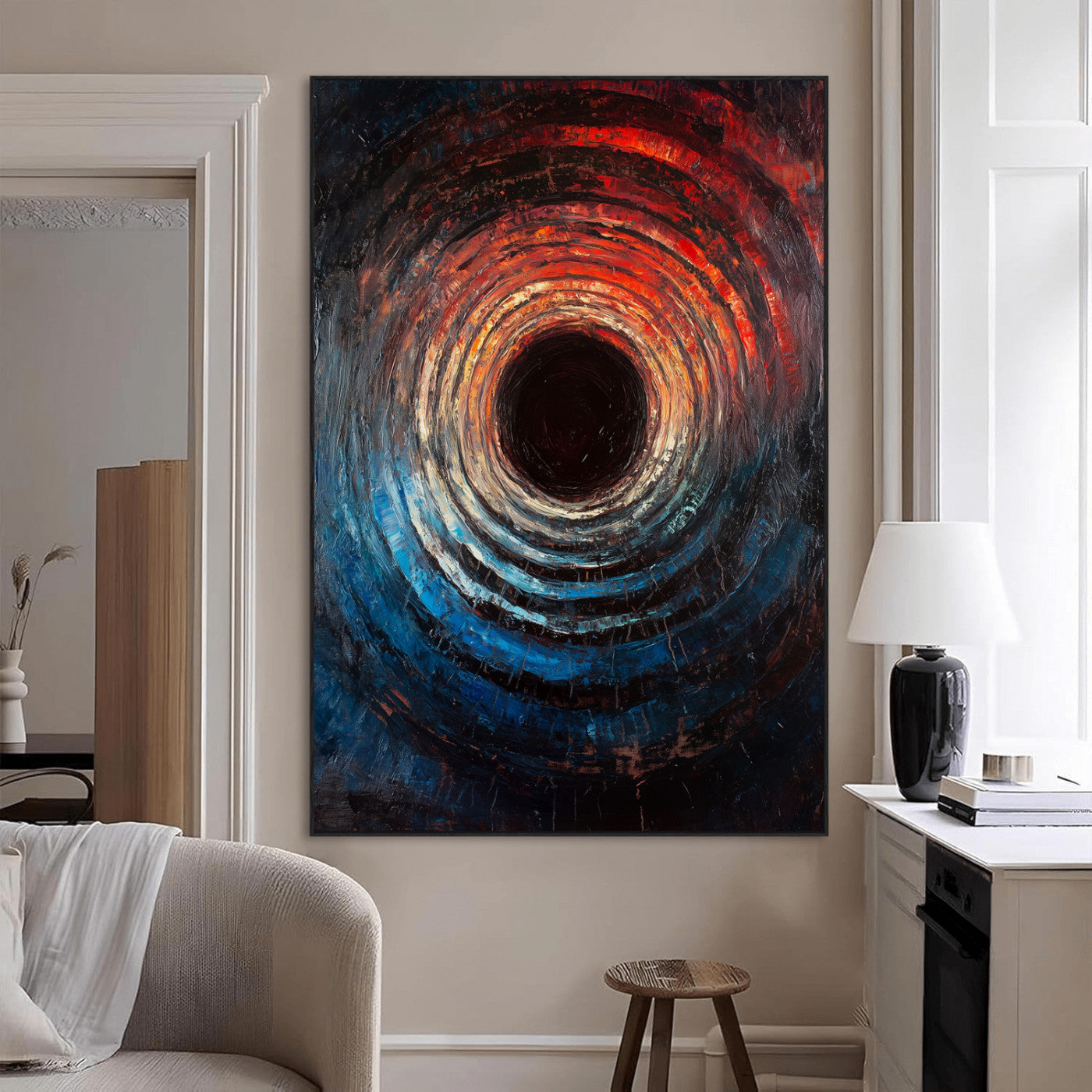 SEG-FC-51X34_Oversize - Wood Vortex Wall Art Canvas Print, Framed Abstract Swirl Art Picture Print, Wood Tree Texture Perfect Modern Decor Artwork