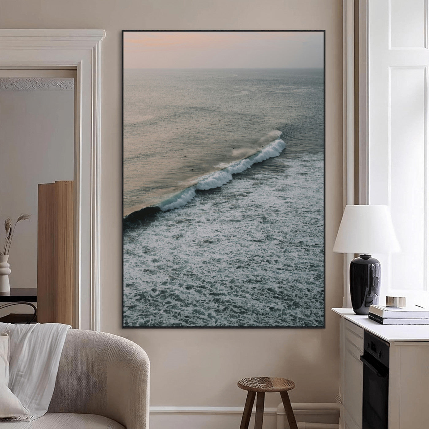 SEG-FC-51X34_Oversize - Ocean Waves Wall Art Canvas Print, Framed Coastal Serenity Art Picture Print, Relaxing Ocean Perfect Modern Coastal Decor Artwork