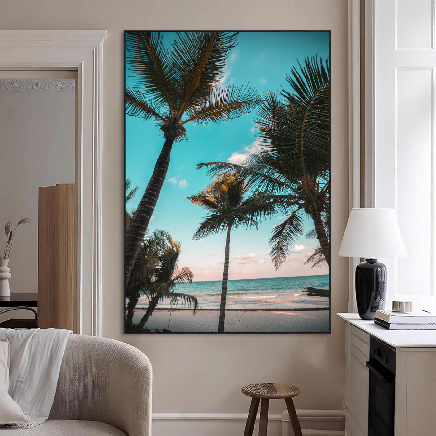 SEG-FC-51X34_Oversize - Palm Trees Wall Art Canvas Print, Framed Tropical Beach Art Picture Print, Ocean Breeze Perfect Tropical Coastal Decor Artwork