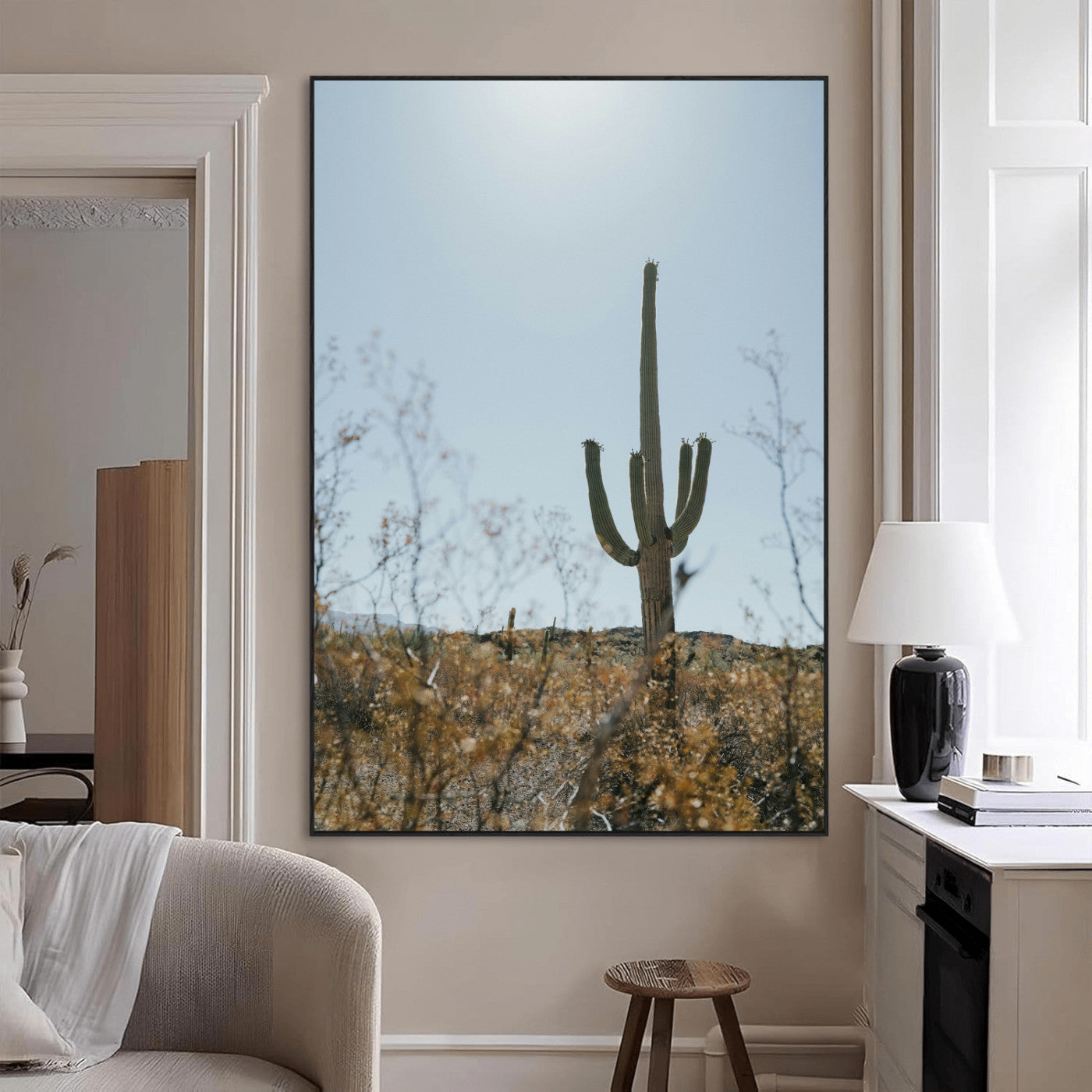 SEG-FC-51X34_Oversize - Saguaro Cactus Wall Art Canvas Print, Framed Desert Landscape Art Picture Print, Southwestern Aesthetic Perfect Southwestern Boho Decor Artwork