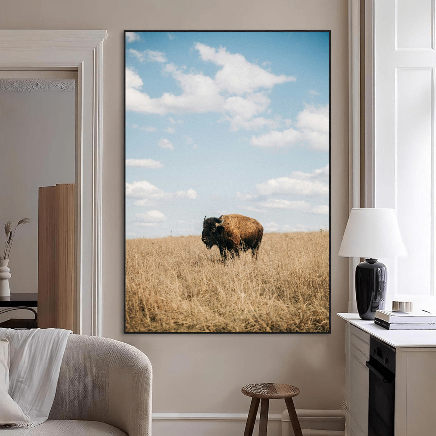 SEG-FC-51X34_Oversize - Bison Photography Wall Art Canvas Print, Framed Western Landscape Art Picture Print, Prairie Serenity Perfect Modern Ranch Decor Decor Artwork