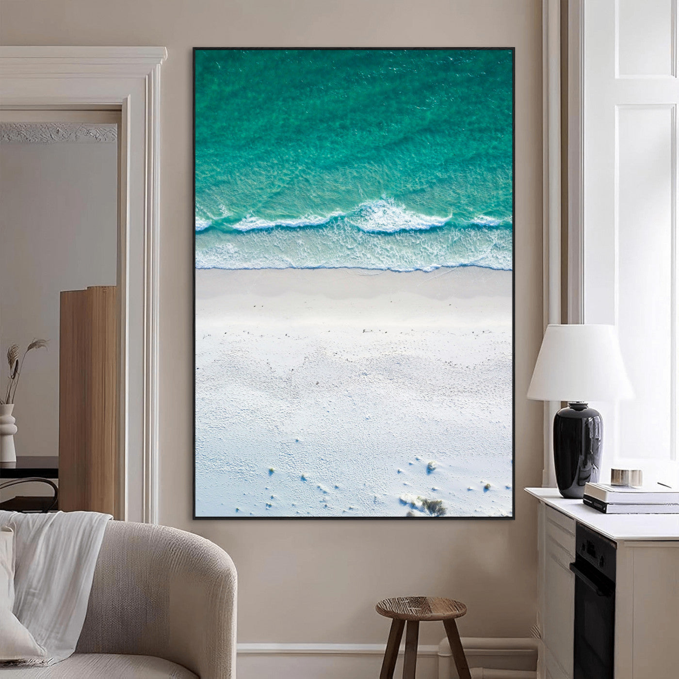 SEG-FC-51X34_Oversize - Soft Waves Wall Art Canvas Print, Framed Seaside Escape Art Picture Print, Minimalist Beach Aesthetic Perfect Coastal Minimalist Decor Artwork