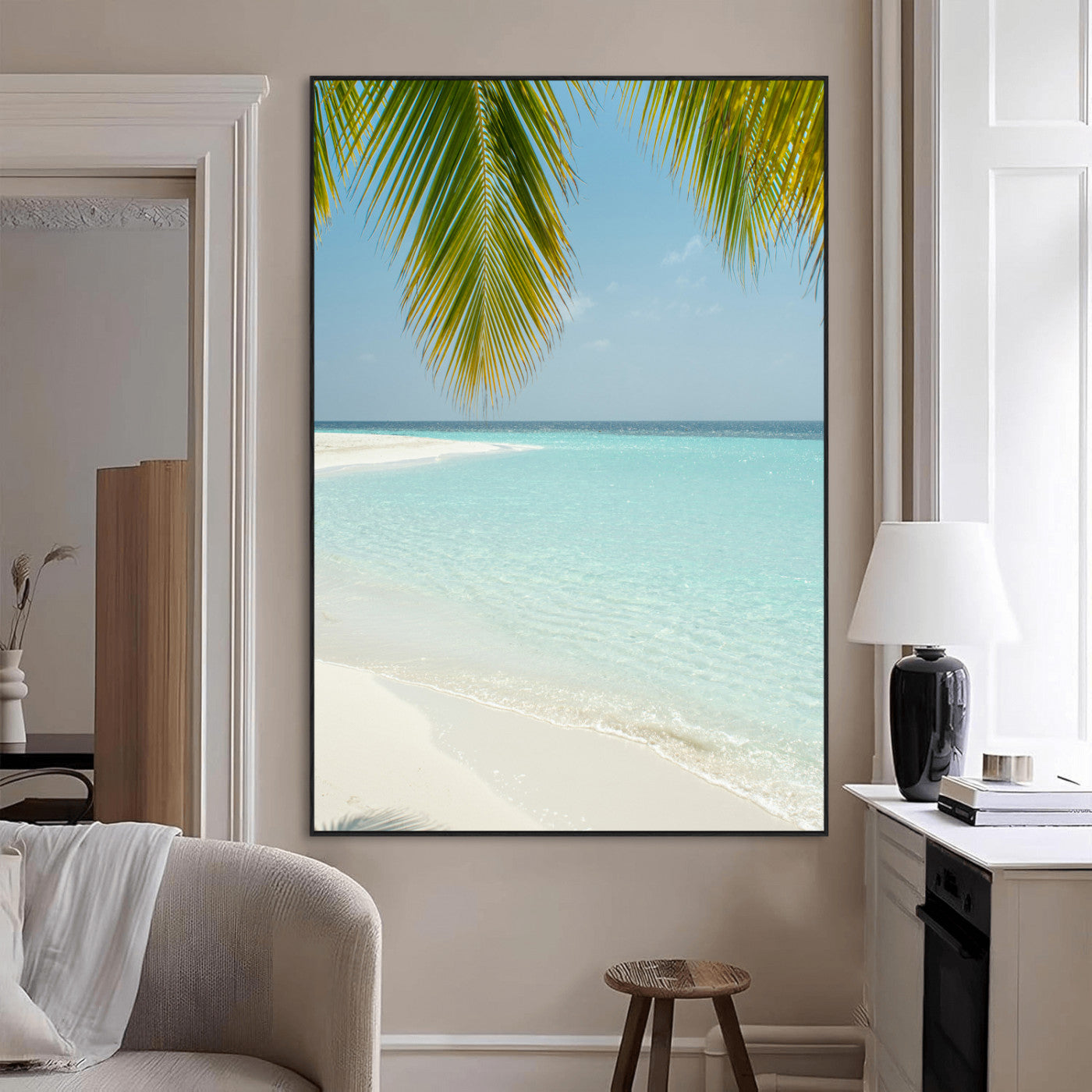 SEG-FC-51X34_Oversize - Azure Water Wall Art Canvas Print, Framed Tranquil Island Escape Art Picture Print, Clear Blue Ocean Perfect Coastal Minimalist Decor Artwork