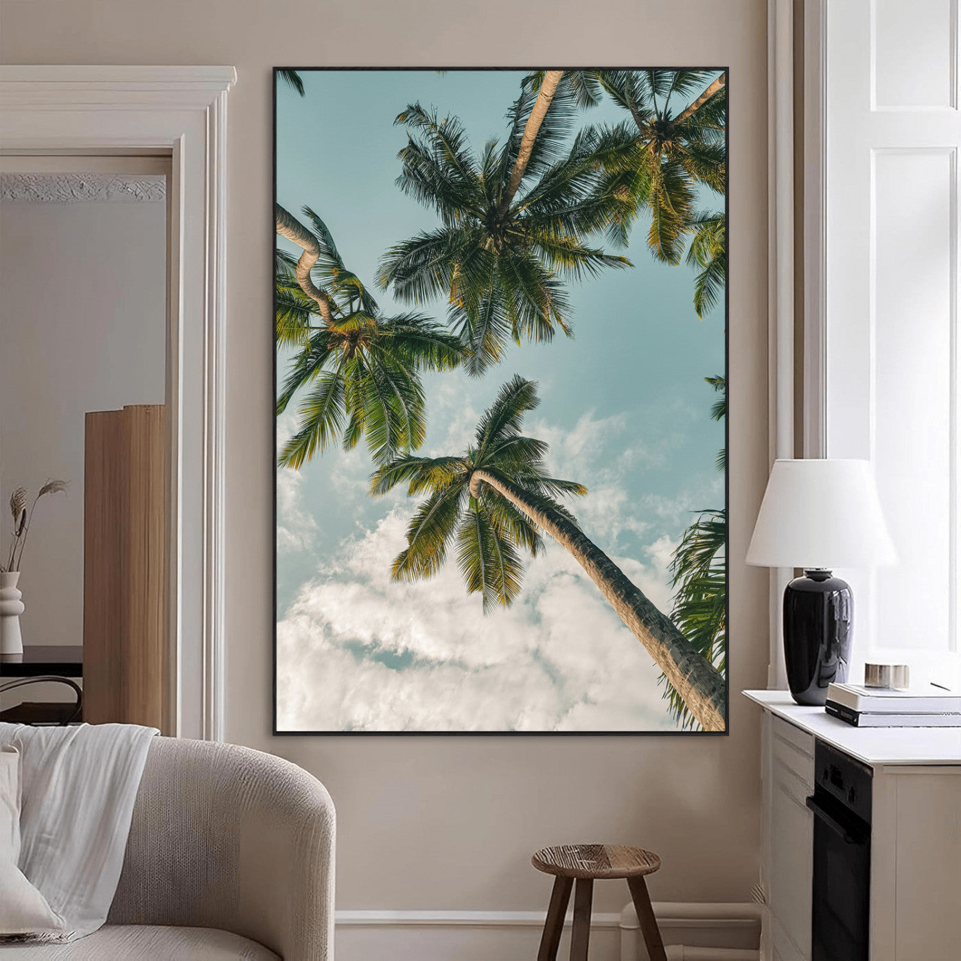 SEG-FC-51X34_Oversize - Tropical Palm Trees Wall Art Canvas Print, Framed Coastal Nature Art Picture Print, Relaxing Summer Vibes Perfect Boho Coastal Decor Artwork