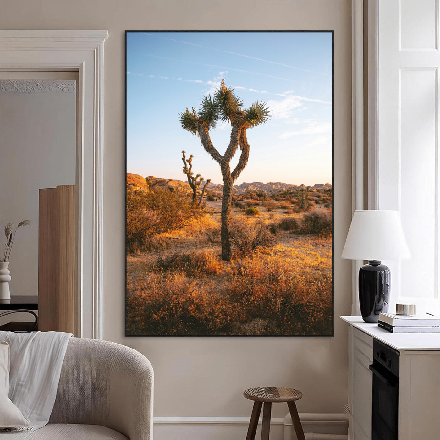 SEG-FC-51X34_Oversize - Joshua Tree Wall Art Canvas Print, Framed Golden Hour Desert Art Picture Print, Sunset Glow Perfect Southwestern Boho Decor Artwork