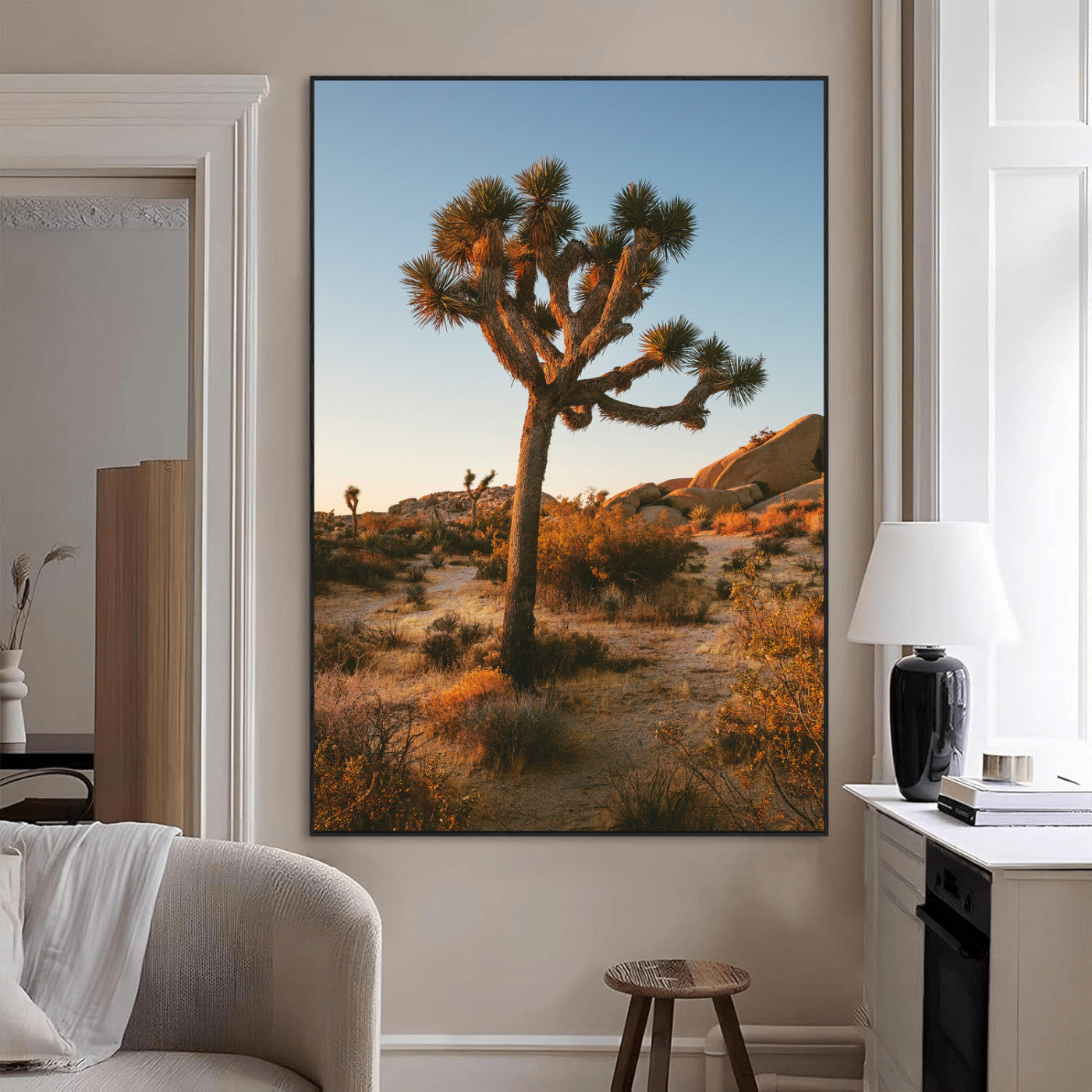 SEG-FC-51X34_Oversize - Joshua Tree Wall Art Canvas Print, Framed Desert Sunset Art Picture Print, Golden Hour Light Perfect Southwestern Boho Decor Artwork
