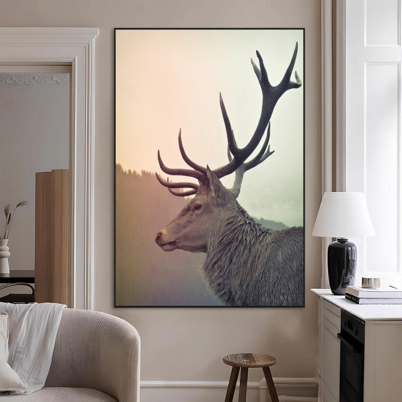 SEG-FC-51X34_Oversize - Deer Canvas Print Wall Art Canvas Print, Framed Woodland Animal Decor Art Picture Print, Rustic Lodge Wall Art Perfect Rustic Lodge Decor Artwork