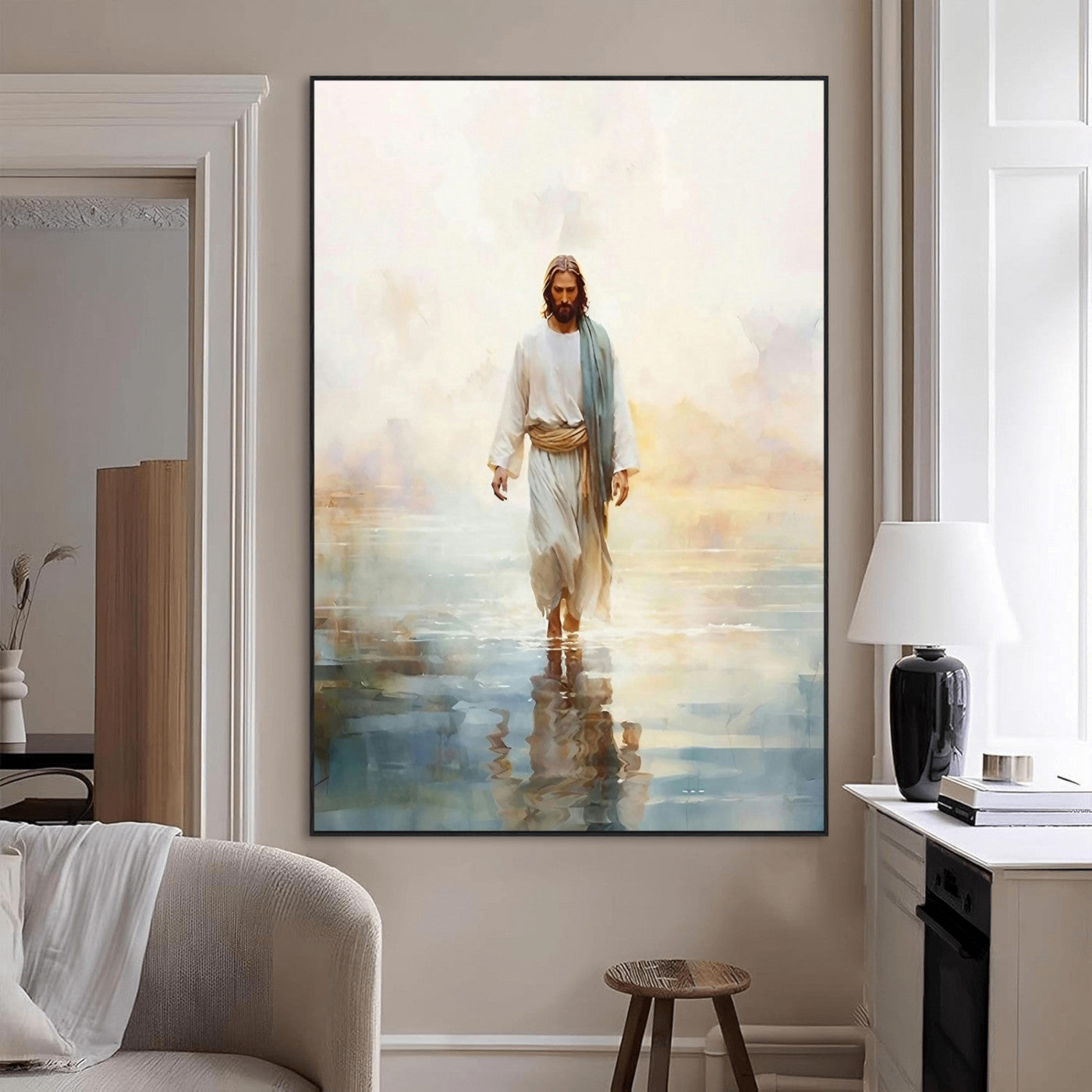 SEG-FC-51X34_Oversize - Jesus Walking on Water Wall Art Canvas Print, Christian Wall Art Print, God Jesus Print