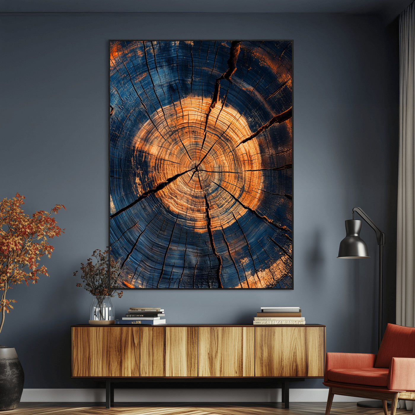 SEG-FC-51X34_Oversize - Tree Rings Wall Art Canvas Print, Framed Rustic Texture Art Picture Print, Wood Grain Perfect Rustic Industrial Decor Artwork