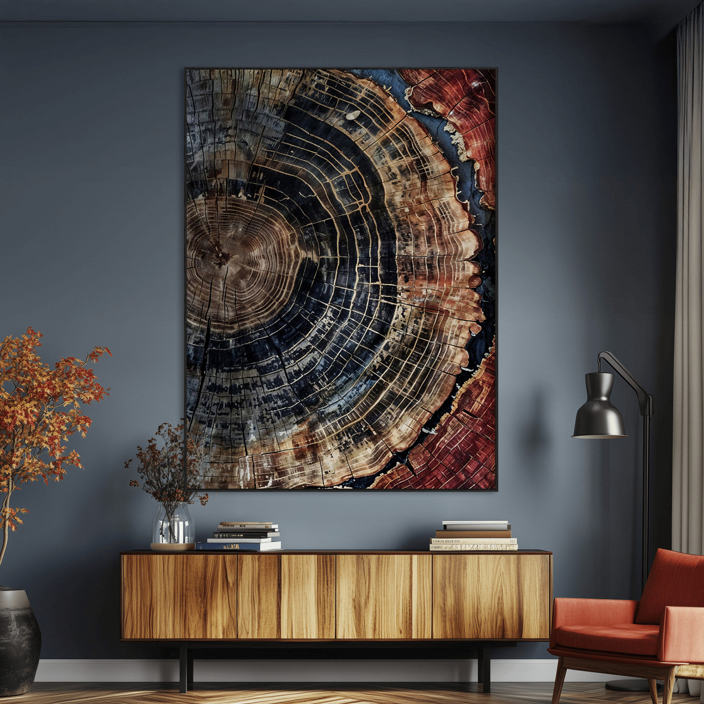 SEG-FC-51X34_Oversize - Tree Rings Wall Art Canvas Print, Framed Wood Grain Art Picture Print, Rustic Texture Perfect Rustic Nature Decor Artwork
