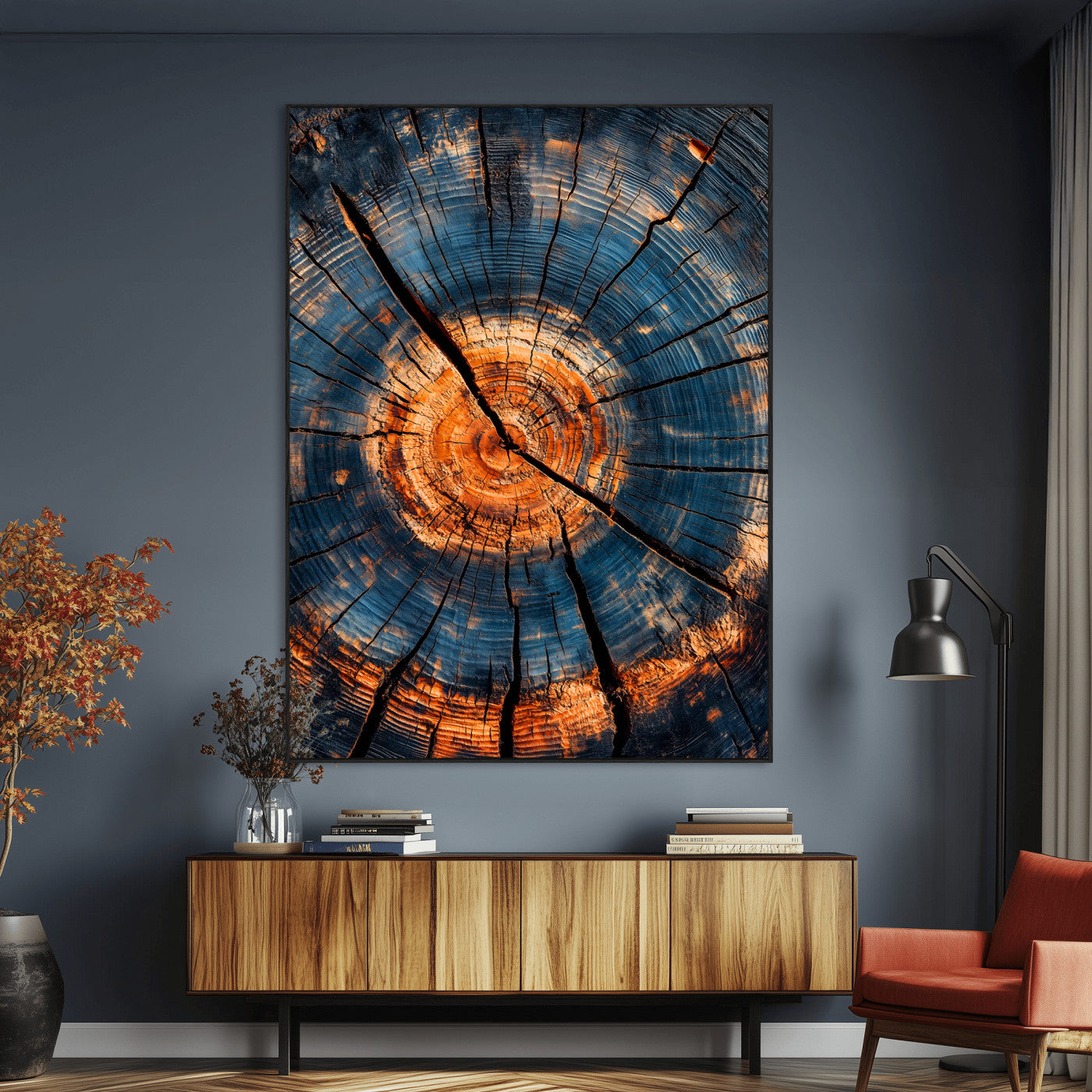 SEG-FC-51X34_Oversize - Tree Rings Wall Art Canvas Print, Framed Rustic Texture Art Picture Print, Wood Grain Perfect Rustic Industrial Decor Artwork