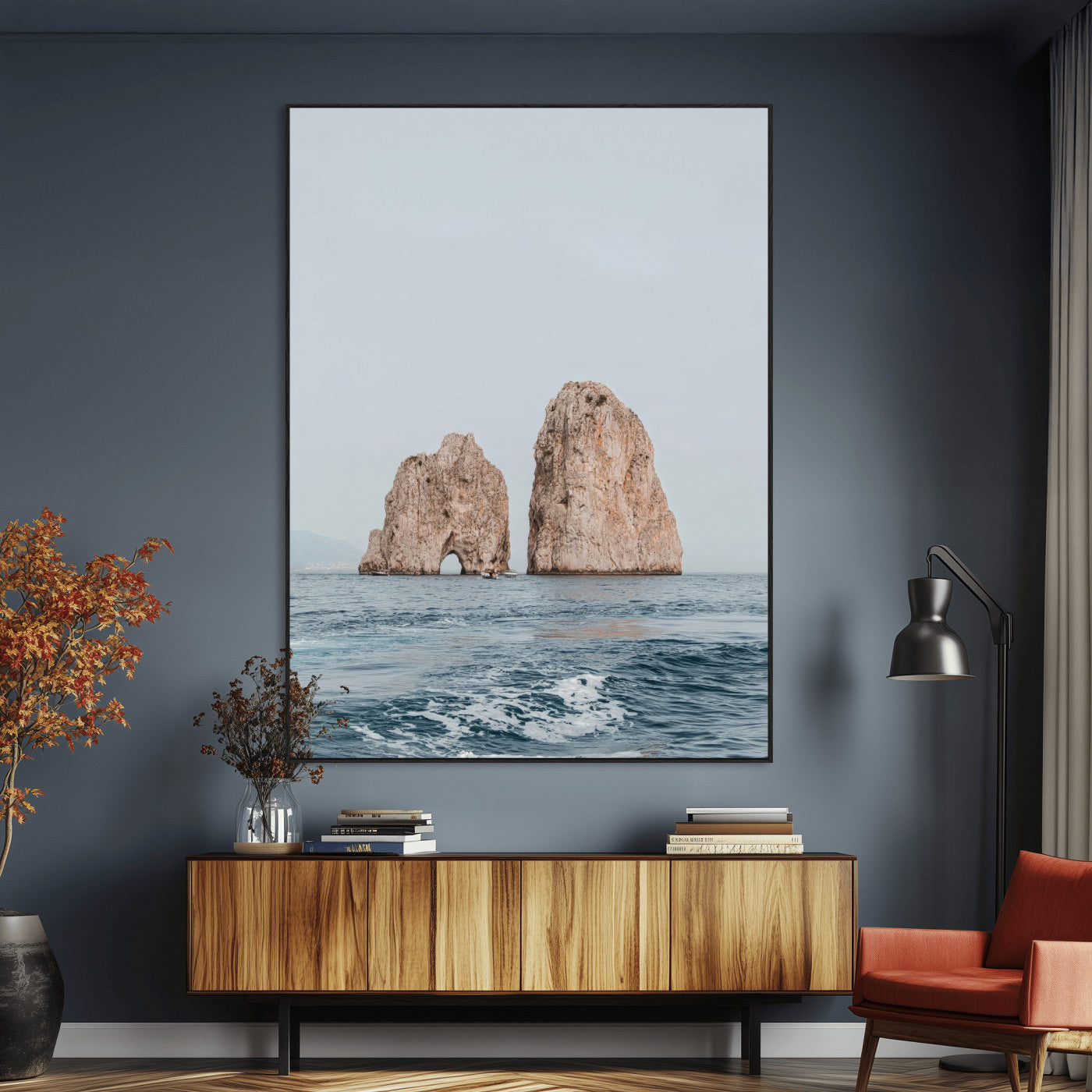 SEG-FC-51X34_Oversize - Faraglioni Capri Wall Art Canvas Print, Framed Serene Ocean Art Picture Print, Mediterranean Coastal View Perfect Mediterranean Minimalist Decor Artwork
