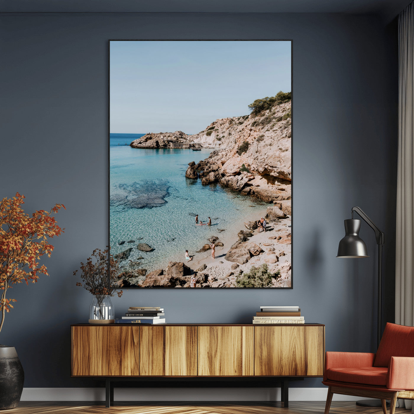 SEG-FC-51X34_Oversize - Turquoise Cove Wall Art Canvas Print, Framed Ibiza Beach Art Picture Print, Mediterranean Shore Perfect Boho Coastal Decor Artwork