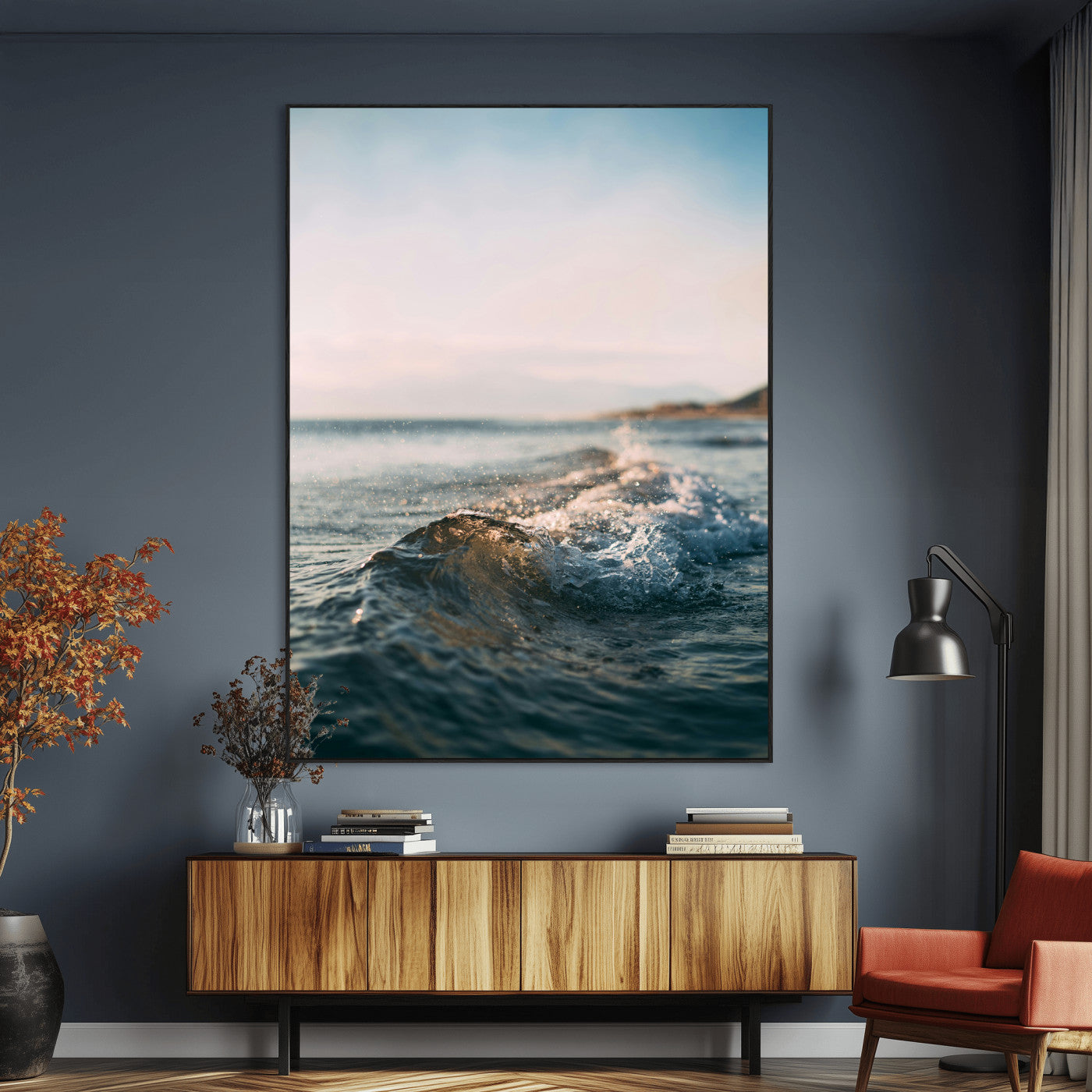 SEG-FC-51X34_Oversize - Ocean Waves Wall Art Canvas Print, Framed Coastal Serenity Art Picture Print, Golden Hour Perfect Modern Coastal Decor Artwork