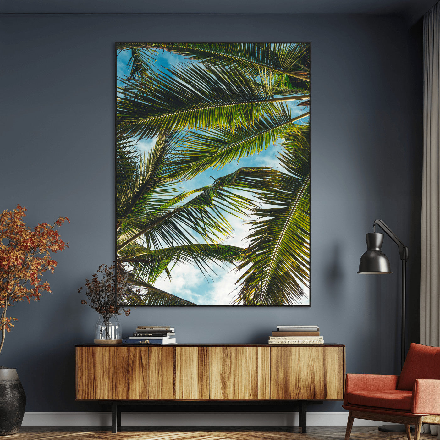 SEG-FC-51X34_Oversize - Palm Leaves Wall Art Canvas Print, Framed Tropical Vibes Art Picture Print, Green Foliage Perfect Tropical Boho Decor Artwork