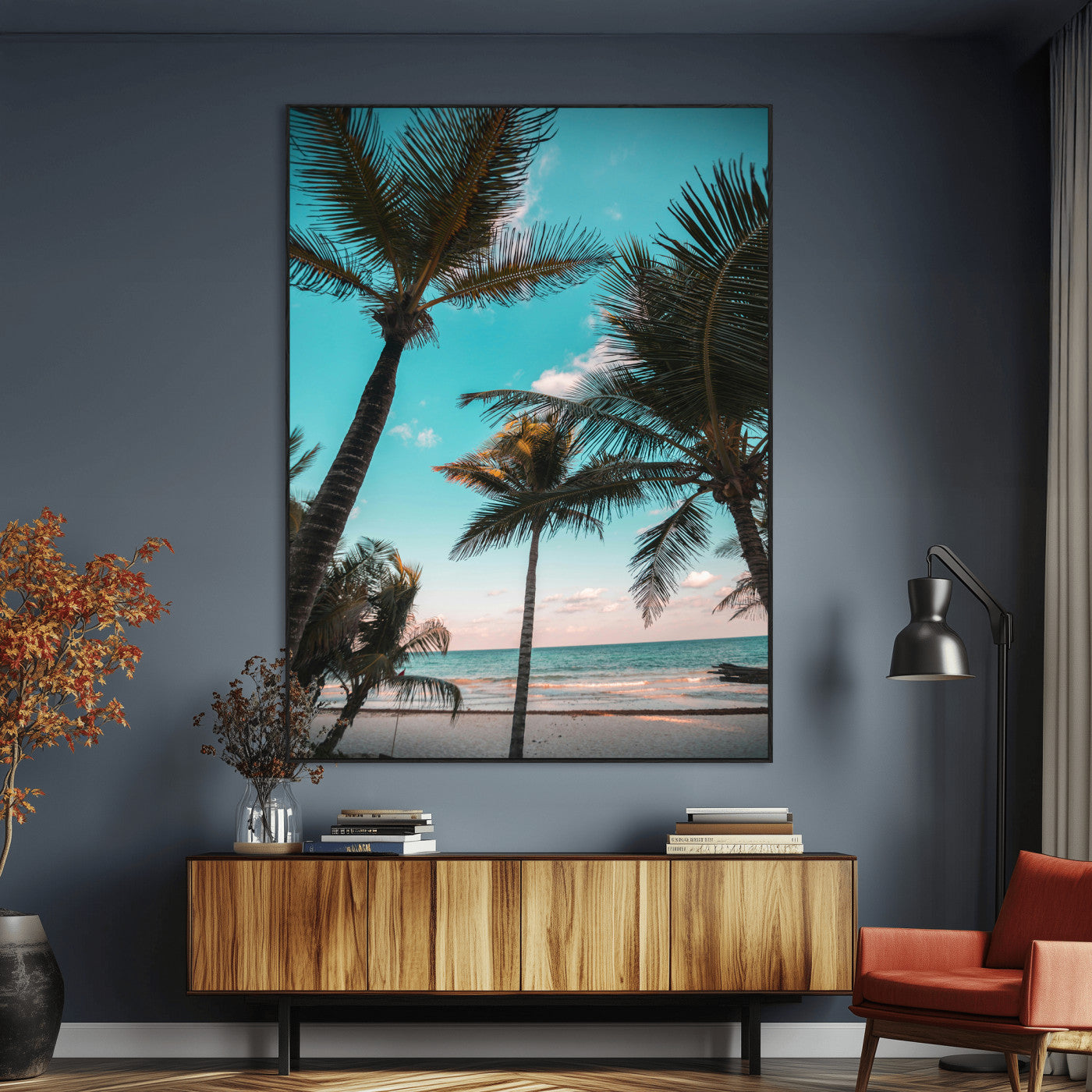 SEG-FC-51X34_Oversize - Palm Trees Wall Art Canvas Print, Framed Tropical Beach Art Picture Print, Ocean Breeze Perfect Tropical Coastal Decor Artwork