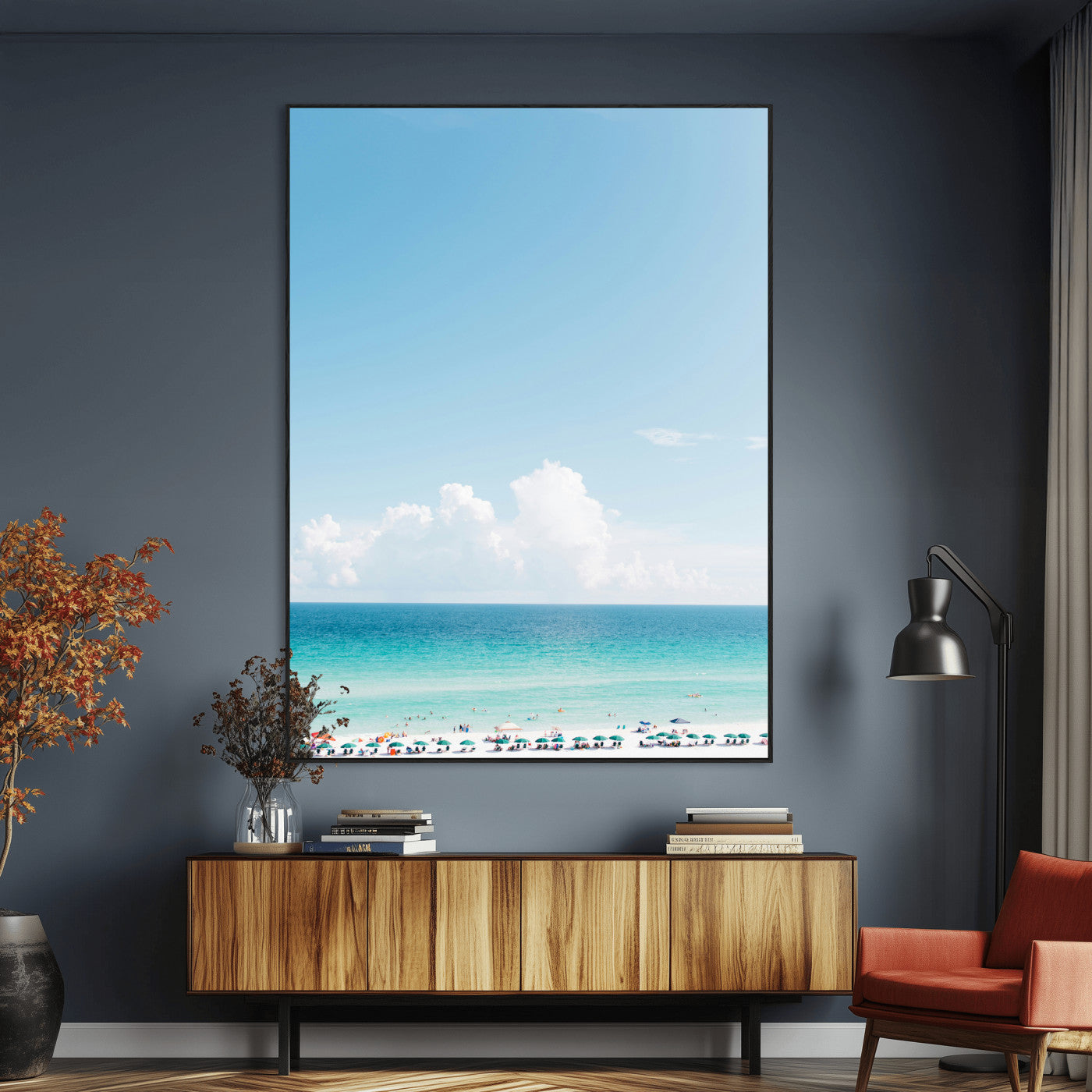SEG-FC-51X34_Oversize - Turquoise Ocean Wall Art Canvas Print, Framed Coastal Serenity Art Picture Print, White Sand Beach Perfect Modern Coastal Decor Artwork