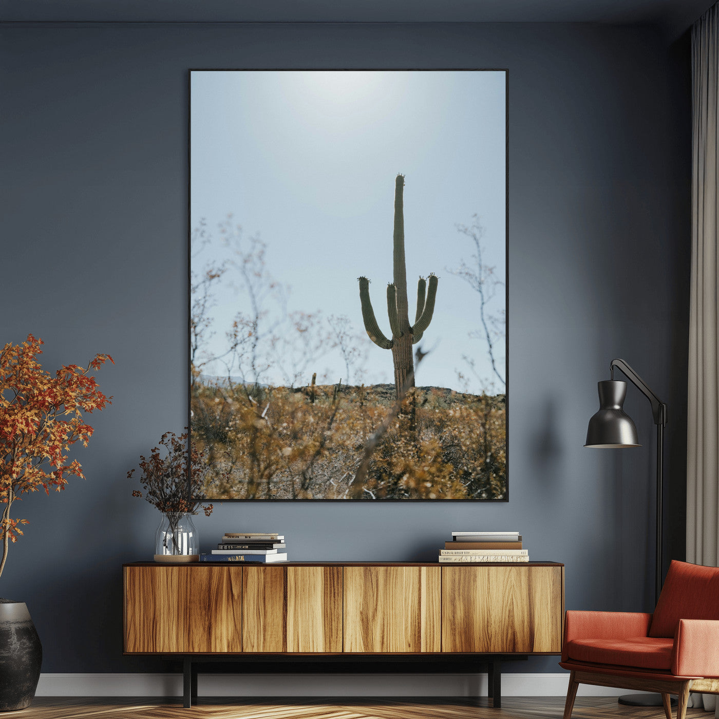 SEG-FC-51X34_Oversize - Saguaro Cactus Wall Art Canvas Print, Framed Desert Landscape Art Picture Print, Southwestern Aesthetic Perfect Southwestern Boho Decor Artwork