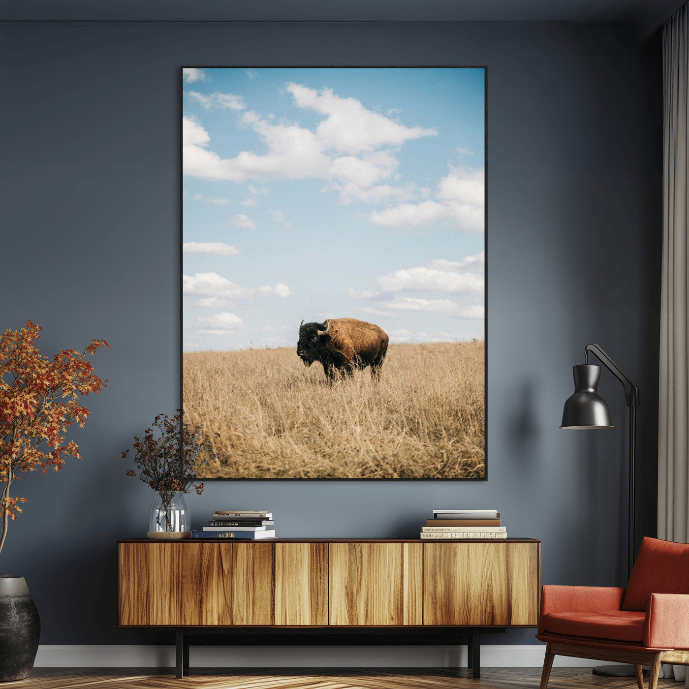SEG-FC-51X34_Oversize - Bison Photography Wall Art Canvas Print, Framed Western Landscape Art Picture Print, Prairie Serenity Perfect Modern Ranch Decor Decor Artwork