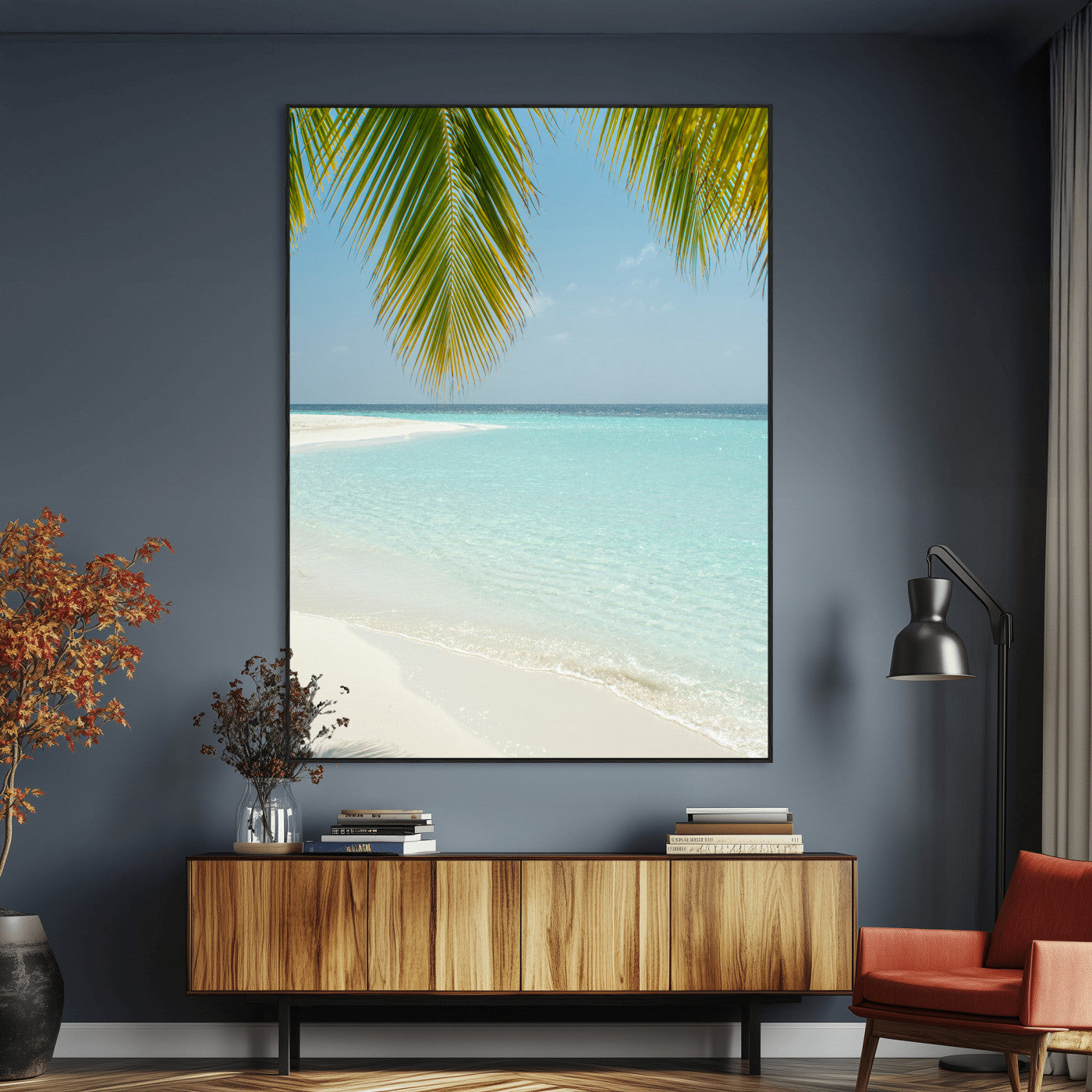 SEG-FC-51X34_Oversize - Azure Water Wall Art Canvas Print, Framed Tranquil Island Escape Art Picture Print, Clear Blue Ocean Perfect Coastal Minimalist Decor Artwork
