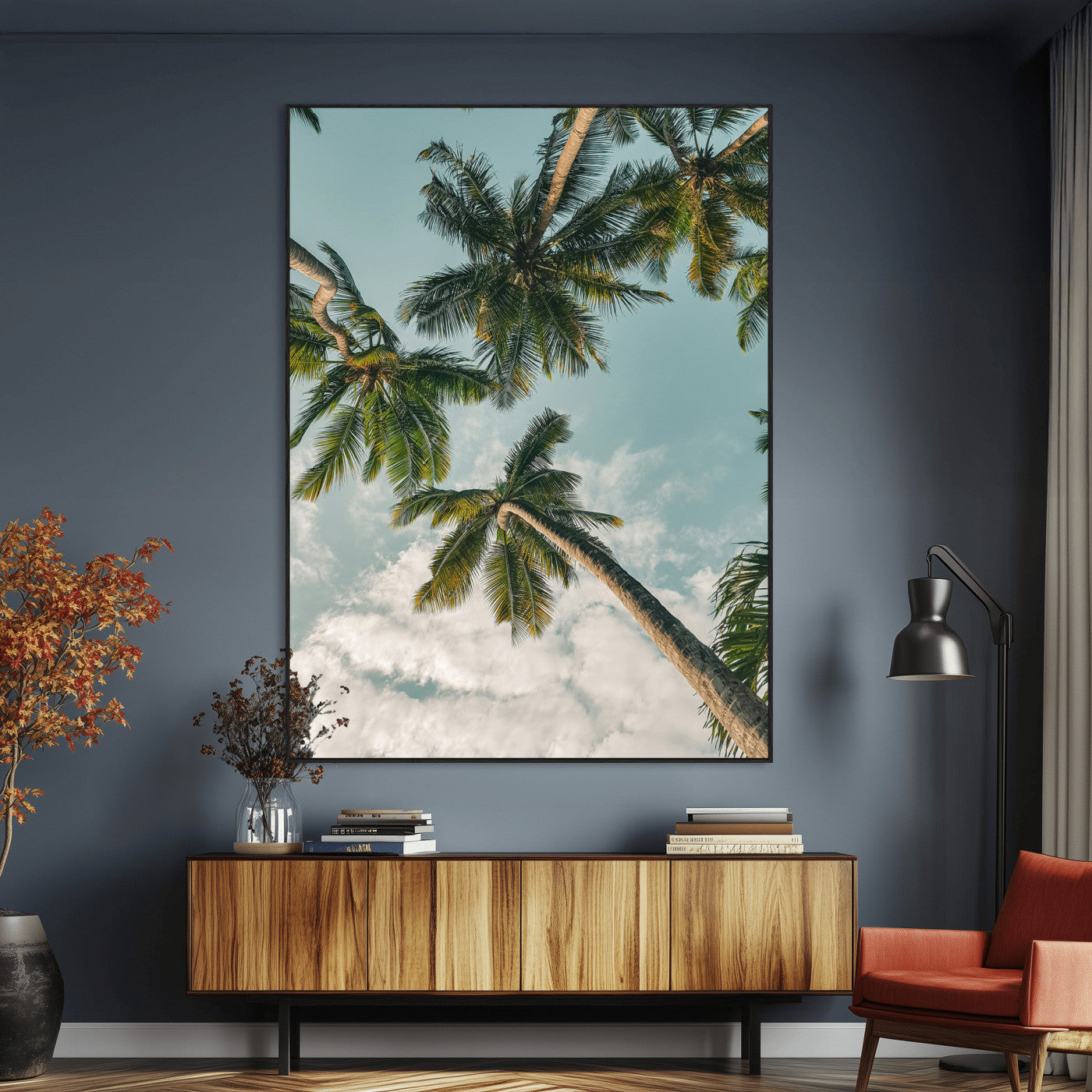 SEG-FC-51X34_Oversize - Tropical Palm Trees Wall Art Canvas Print, Framed Coastal Nature Art Picture Print, Relaxing Summer Vibes Perfect Boho Coastal Decor Artwork