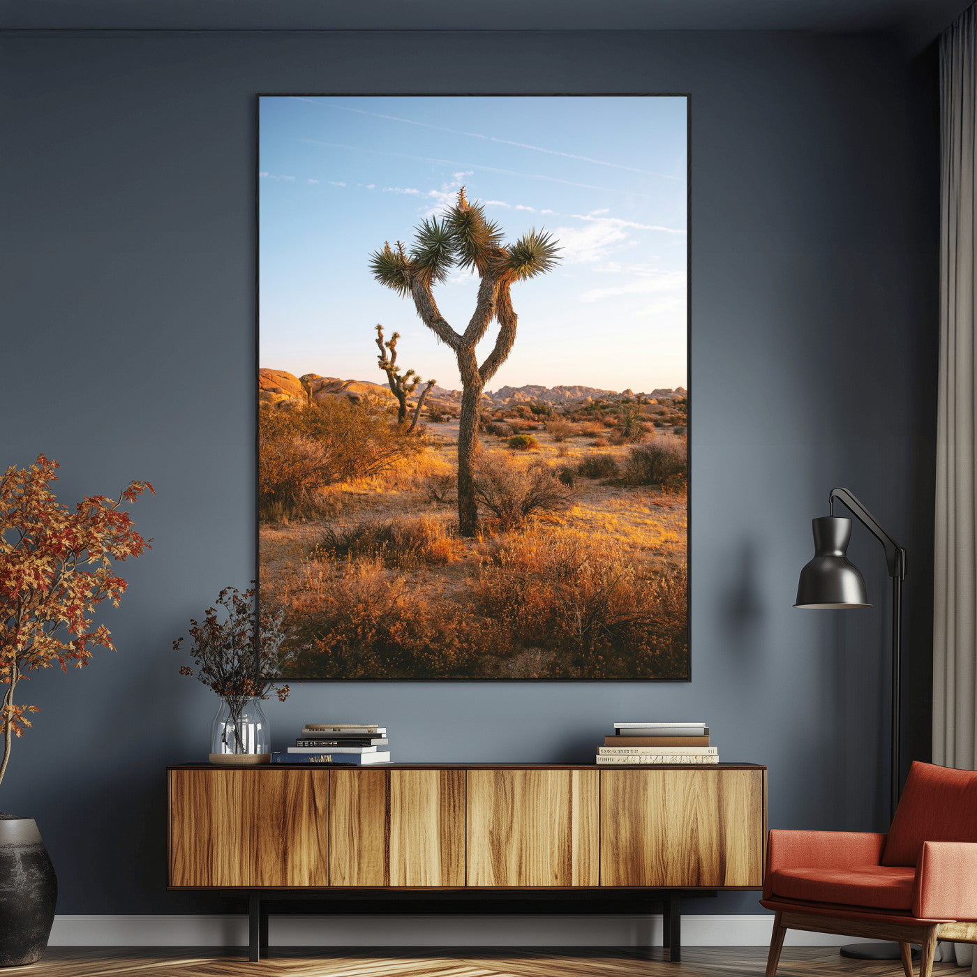 SEG-FC-51X34_Oversize - Joshua Tree Wall Art Canvas Print, Framed Golden Hour Desert Art Picture Print, Sunset Glow Perfect Southwestern Boho Decor Artwork