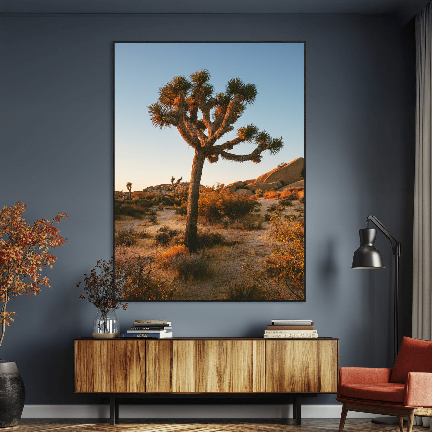 SEG-FC-51X34_Oversize - Joshua Tree Wall Art Canvas Print, Framed Desert Sunset Art Picture Print, Golden Hour Light Perfect Southwestern Boho Decor Artwork