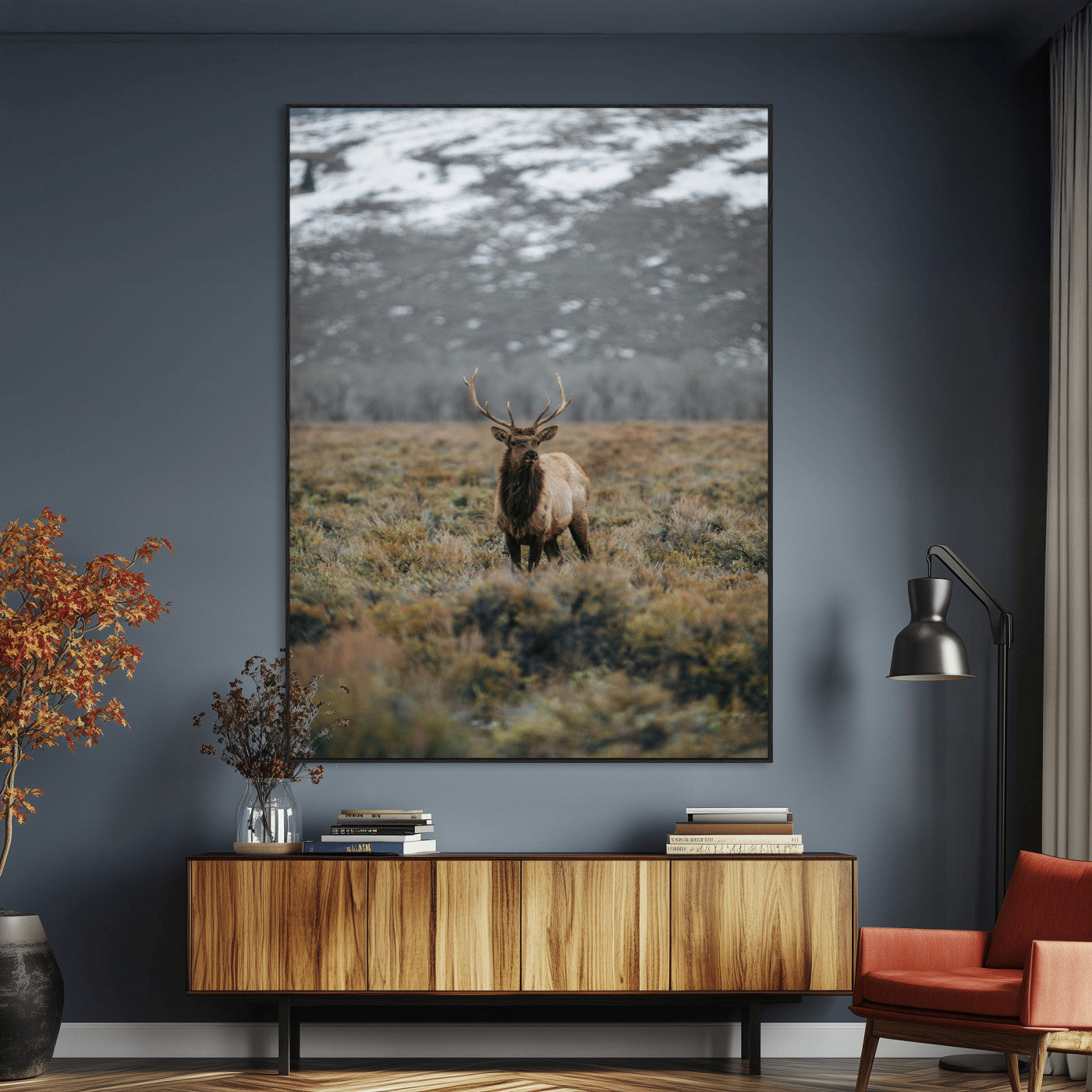 SEG-FC-51X34_Oversize - Wild Elk Wall Art Canvas Print, Framed Mountain Wilderness Art Picture Print, Majestic Animal Perfect Rustic Lodge Decor Artwork