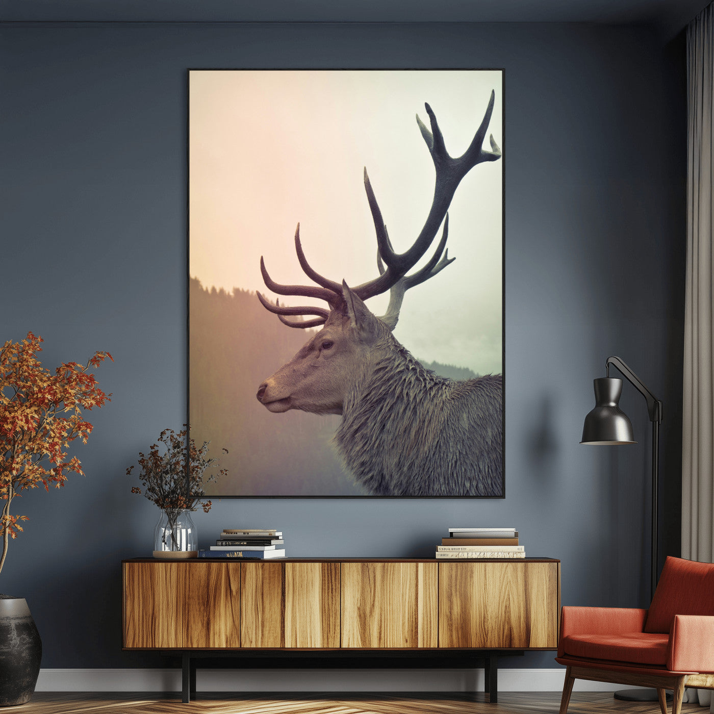 SEG-FC-51X34_Oversize - Deer Canvas Print Wall Art Canvas Print, Framed Woodland Animal Decor Art Picture Print, Rustic Lodge Wall Art Perfect Rustic Lodge Decor Artwork
