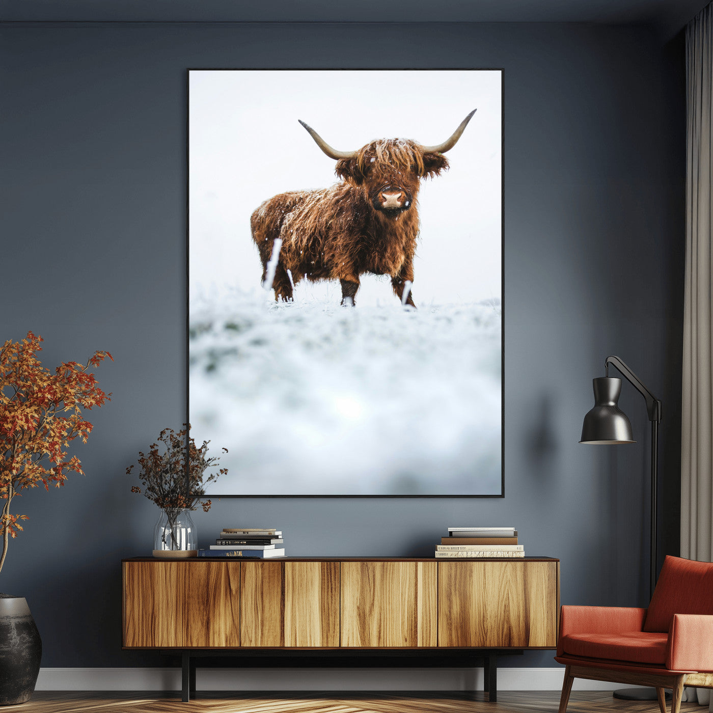 SEG-FC-51X34_Oversize - Highland Cow Wall Art Canvas Print, Framed Horned Cow Art Picture Print, Scottish Cattle Perfect Farmhouse Decor Artwork