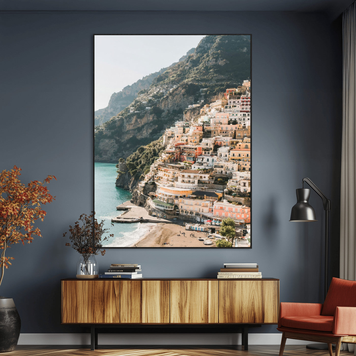 SEG-FC-51X34_Oversize - Scenic Coastal Cliffside Town Wall Art – Mediterranean Seaside View Canvas Print, Vibrant Wrapped Canvas for Living Room, Office, Home Decor