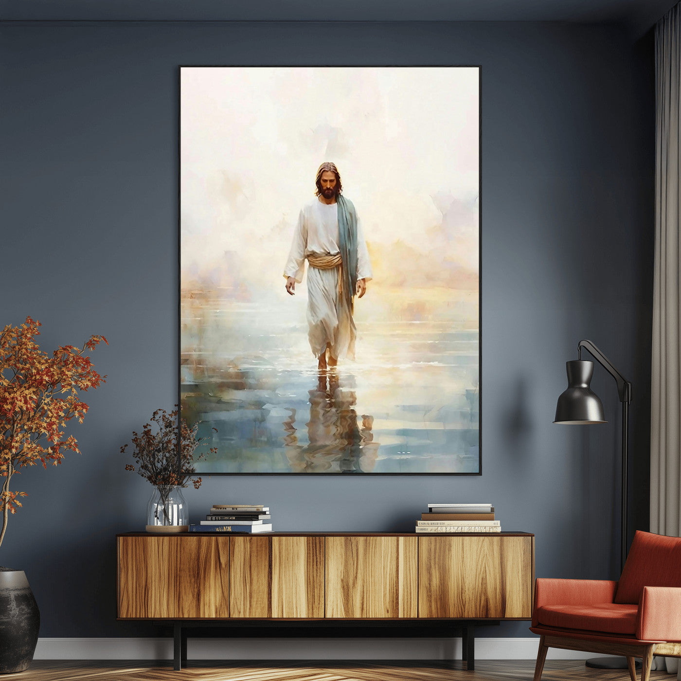 SEG-FC-51X34_Oversize - Jesus Walking on Water Wall Art Canvas Print, Christian Wall Art Print, God Jesus Print