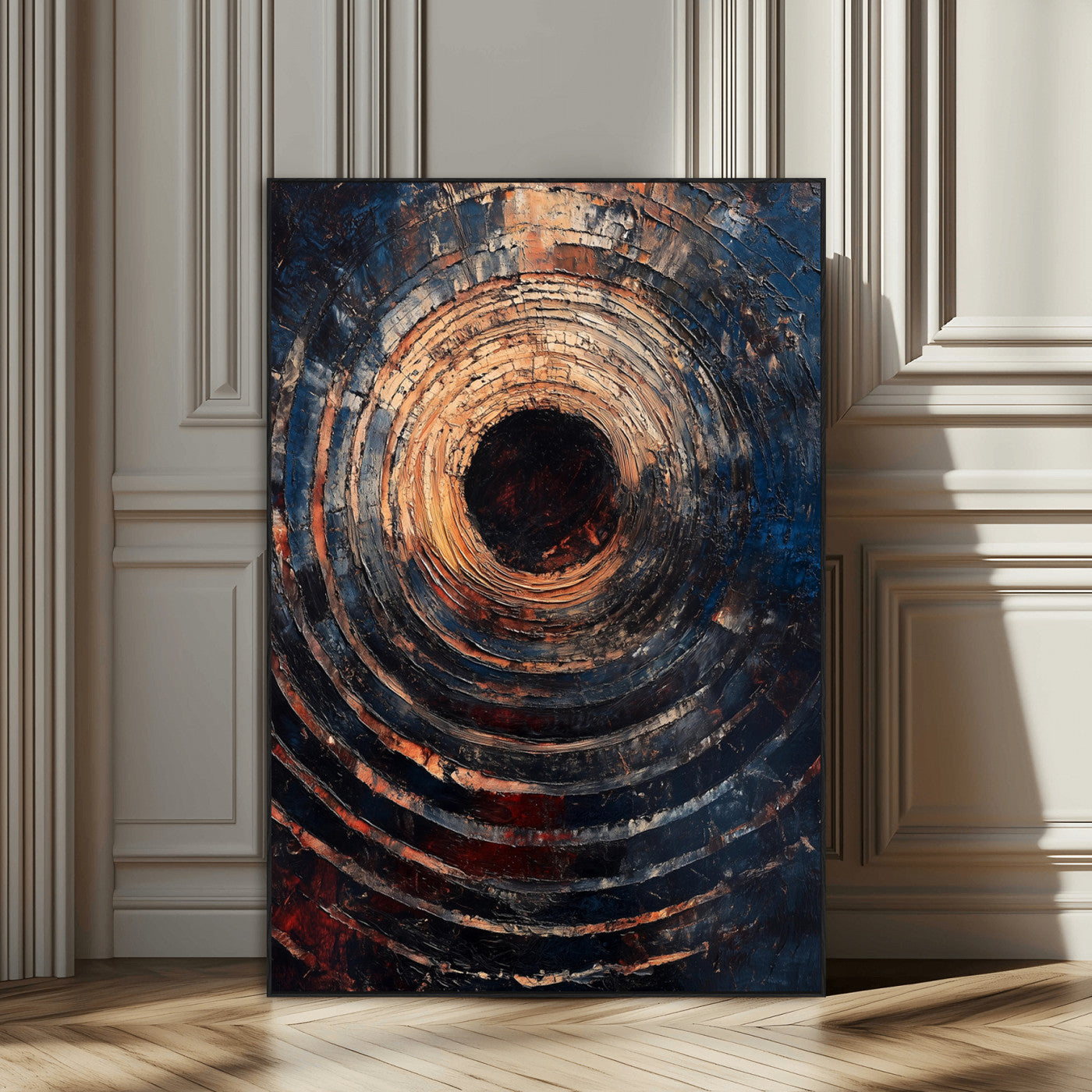 SEG-FC-51X34_Oversize - Textured Spiral Wall Art Canvas Print, Framed Abstract Void Art Picture Print, Wooden Vortex Perfect Modern Industrial Decor Artwork
