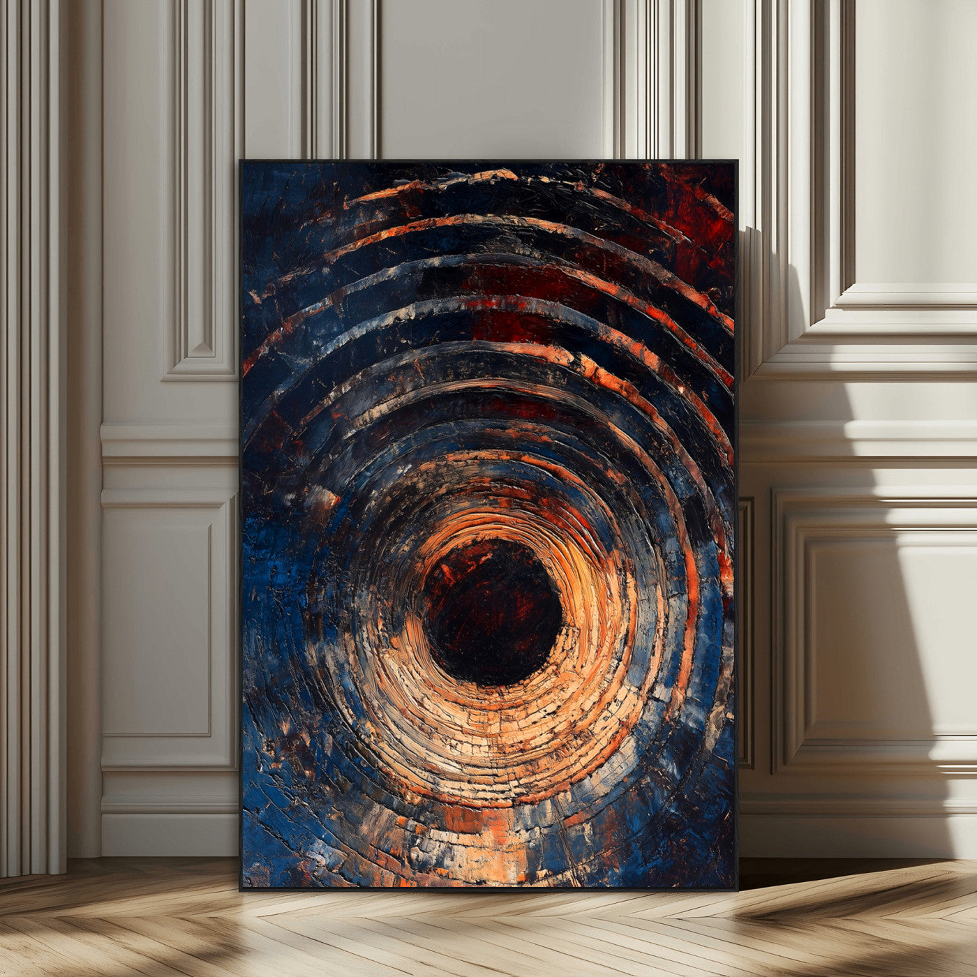 SEG-FC-51X34_Oversize - Textured Spiral Wall Art Canvas Print, Framed Abstract Void Art Picture Print, Wooden Vortex Perfect Modern Industrial Decor Artwork