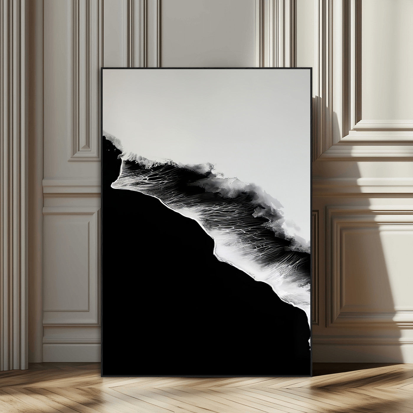 SEG-FC-51X34_Oversize - Ocean Wave Wall Art Canvas Print, Framed Abstract Wave Art Picture Print, Monochrome Sea Perfect Modern Minimal Decor Artwork