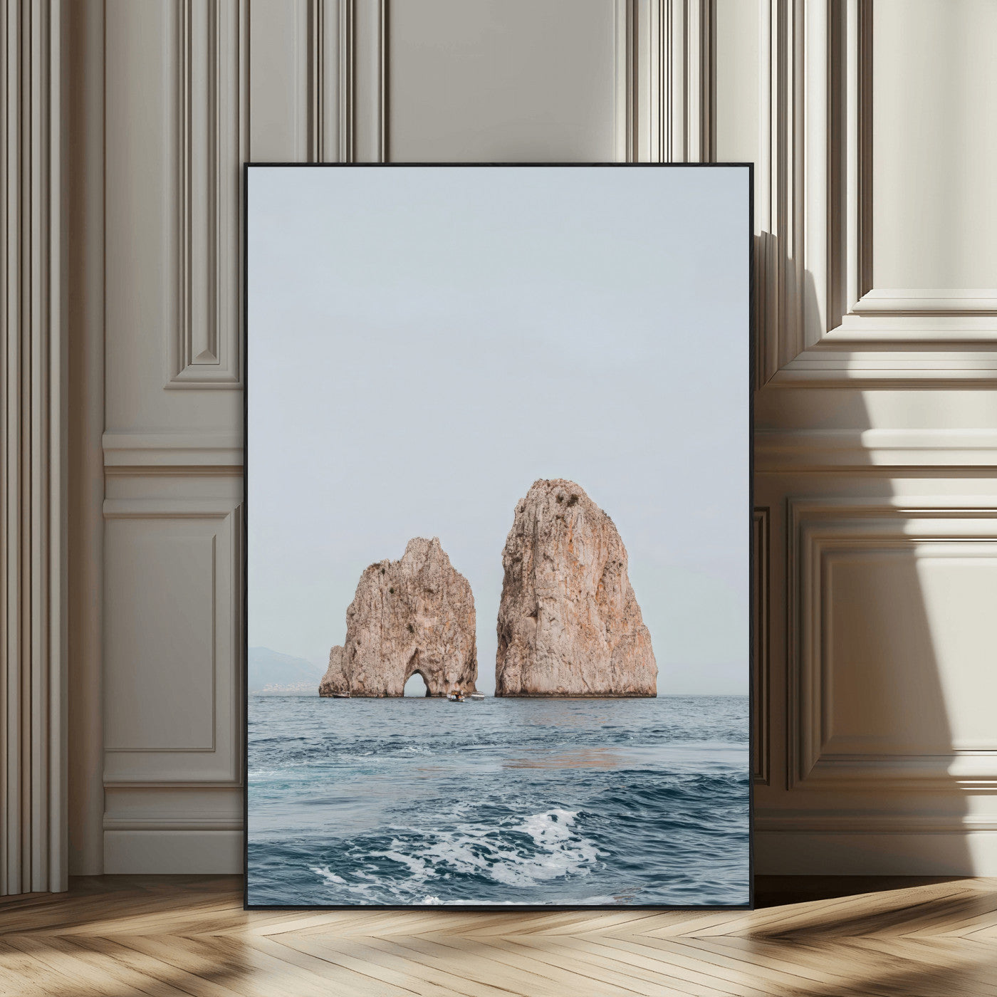 SEG-FC-51X34_Oversize - Faraglioni Capri Wall Art Canvas Print, Framed Serene Ocean Art Picture Print, Mediterranean Coastal View Perfect Mediterranean Minimalist Decor Artwork